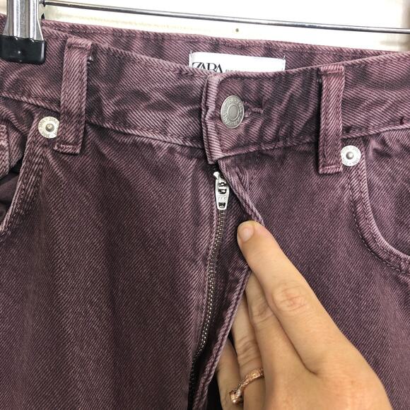 Zara Jeans Mauve Purple High Rise Flare Retro Rigid Denim Casual Women Size 4 - Picture 4 of 7
